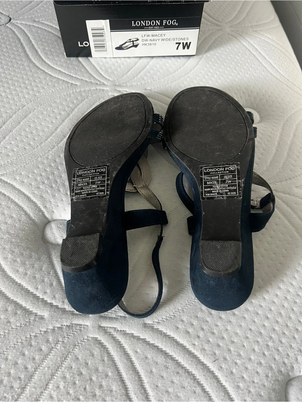 LONDON FOG Womens Macey Demi-Wedge Dress Sandals Women's Navy Rhinestone 7 Wide